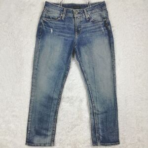 Silver Jeans Womens Suki Capri Blue Denim Ripped Mid Rise‎ Whiskering 27